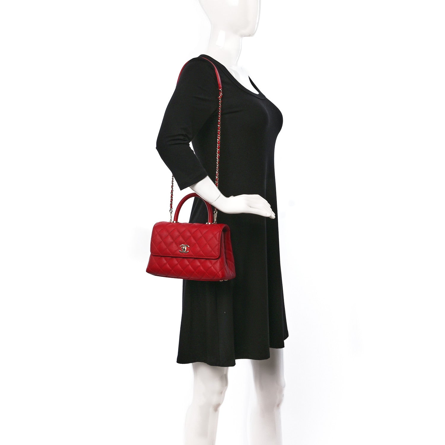 Chanel Caviar Quilted Mini Coco Handle Flap Red 2 of 10