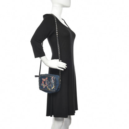 Valentino Garavani Denim Butterfly Embroidered Rockstud Camera Crossbody Bag Light Denim Multicolor 2 of 13
