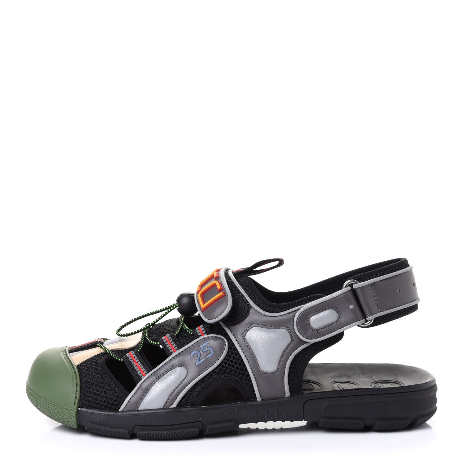 Gucci Mesh Fabric Mens Tinsel Sport Sandals 12 Black Silver Green 1 of 4