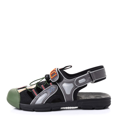 Gucci Mesh Fabric Mens Tinsel Sport Sandals 12 Black Silver Green 1 of 4