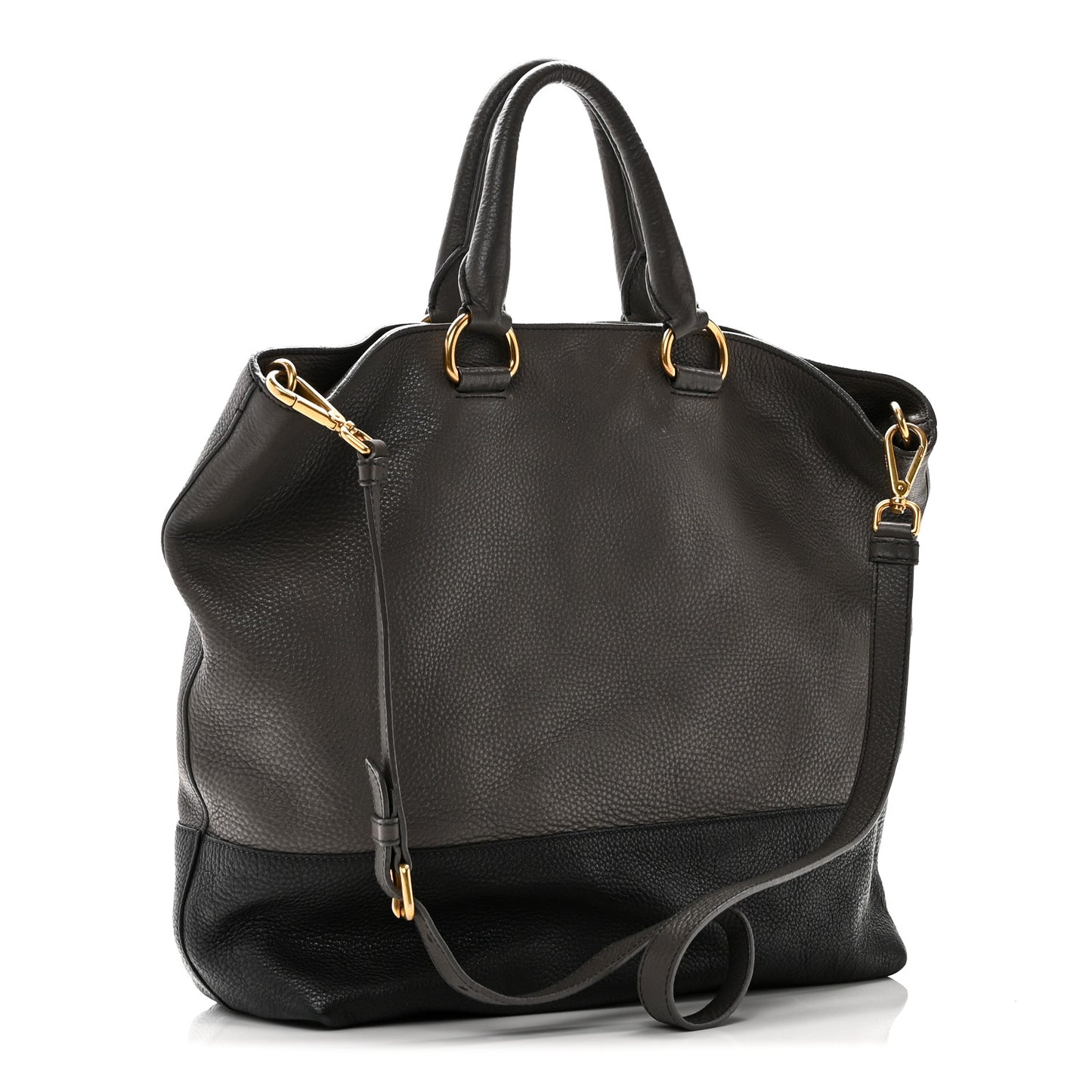 Vitello Daino Bi-Color Shopping Tote Marmo Black