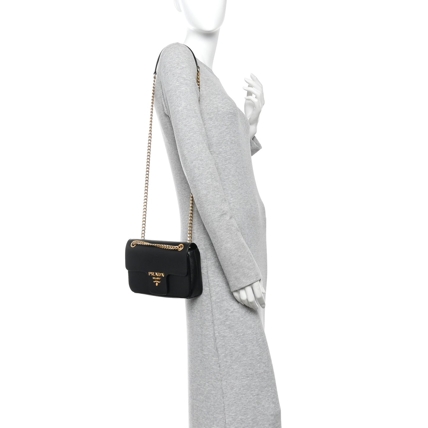 Saffiano Flap Shoulder Bag Black