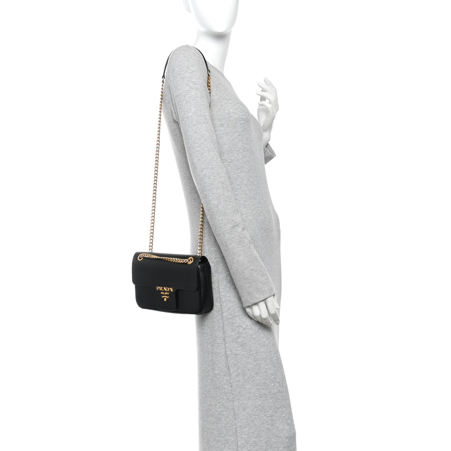 Prada Saffiano Flap Shoulder Bag Black 2 of 9