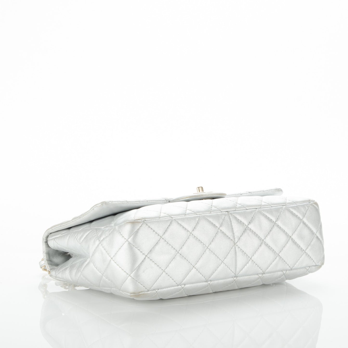 Metallic Lambskin Quilted Jumbo Single Flap Silver