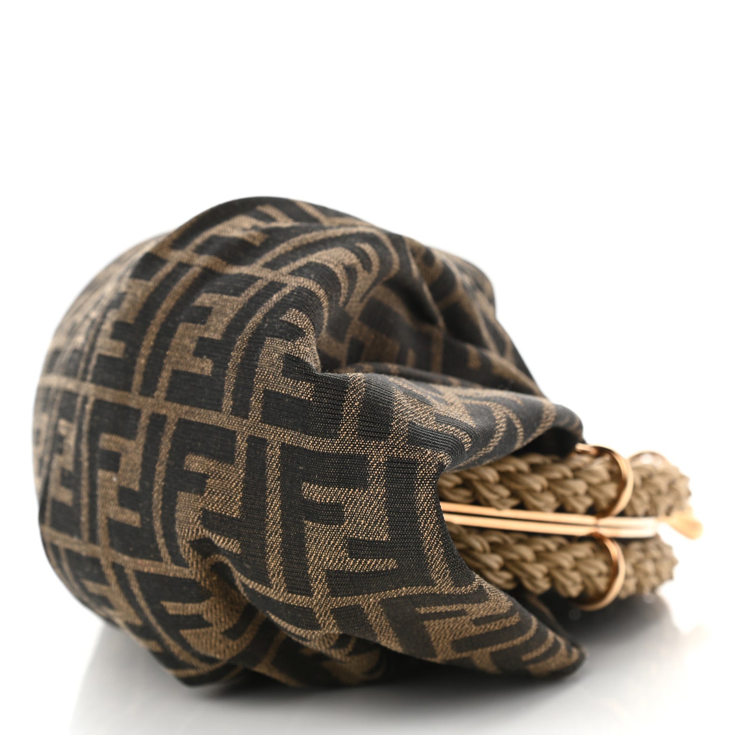 Fabric Jacquard FF Braided Shell Clutch Tobacco