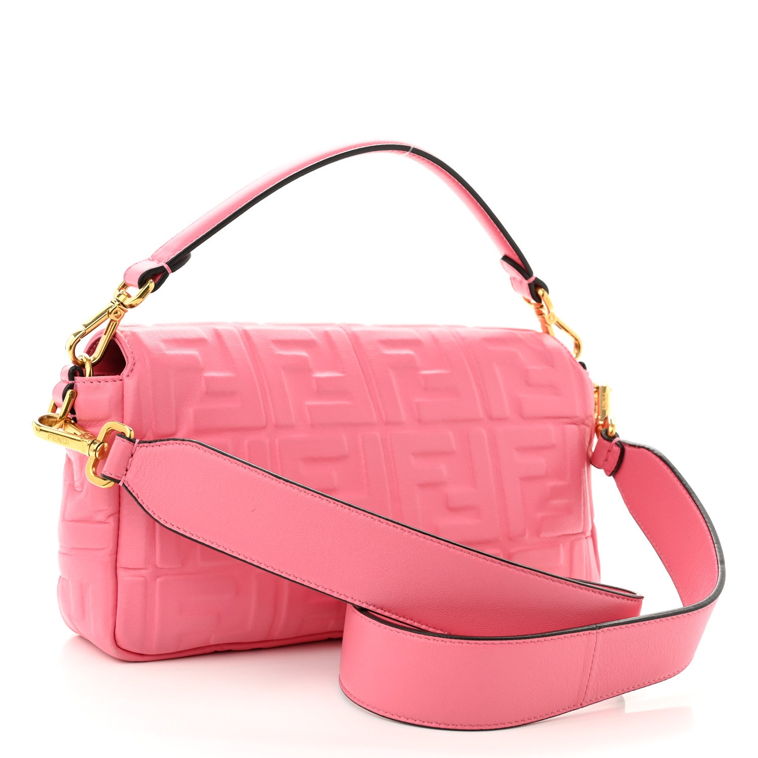 Fendi Nappa FF 1974 Embossed Baguette Rosa Fluo 3 of 12