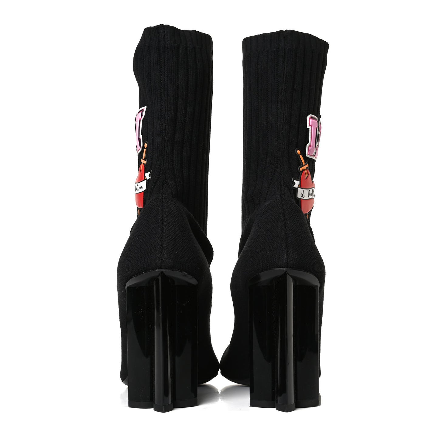Stretch Fabric LV Black Heart Sock Ankle Boots 40 Black