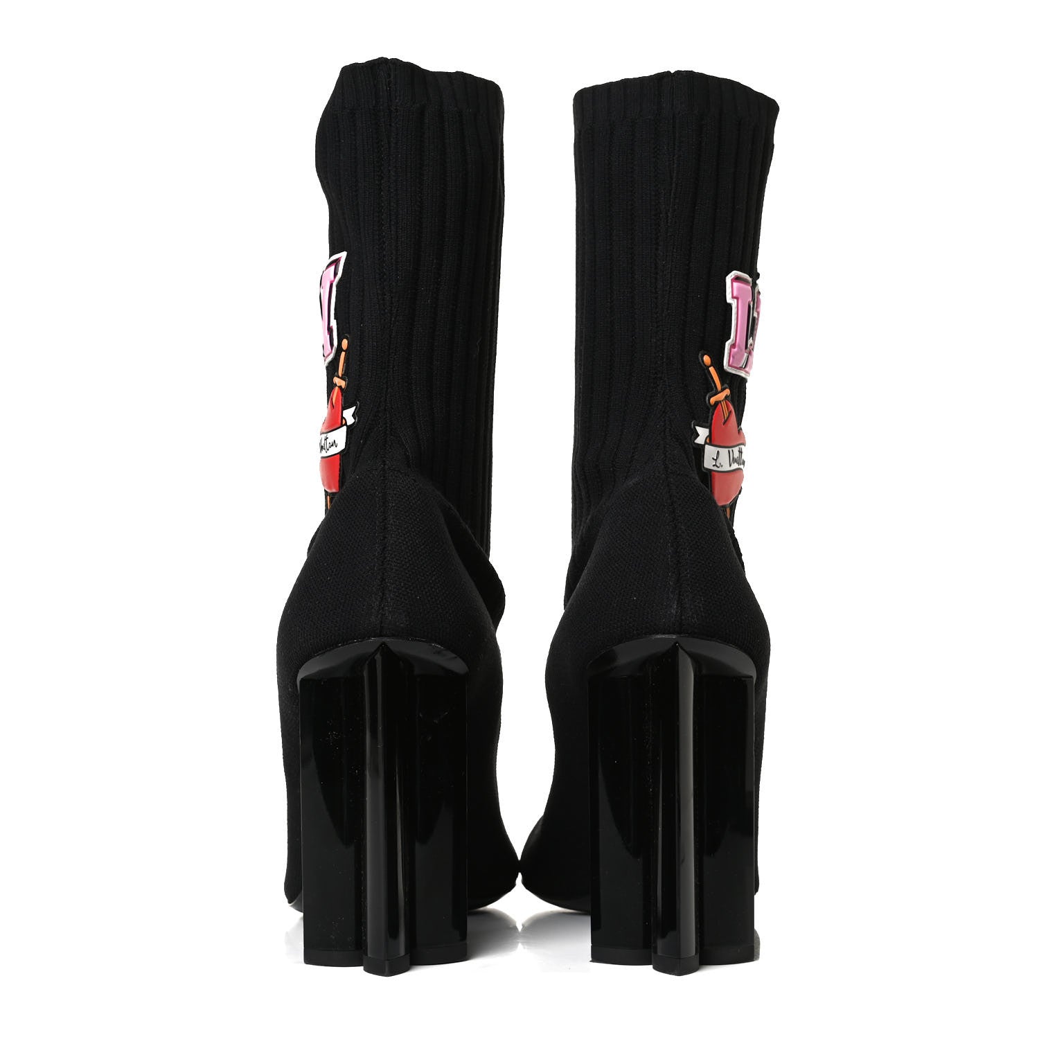 Louis Vuitton Stretch Fabric LV Black Heart Sock Ankle Boots 40 Black 6 of 9