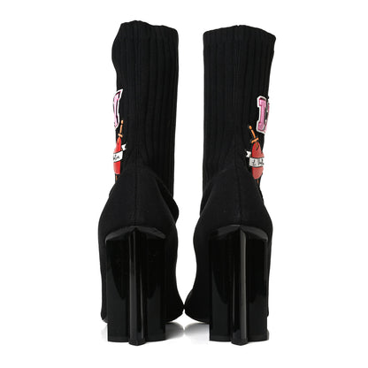 Louis Vuitton Stretch Fabric LV Black Heart Sock Ankle Boots 40 Black 6 of 9