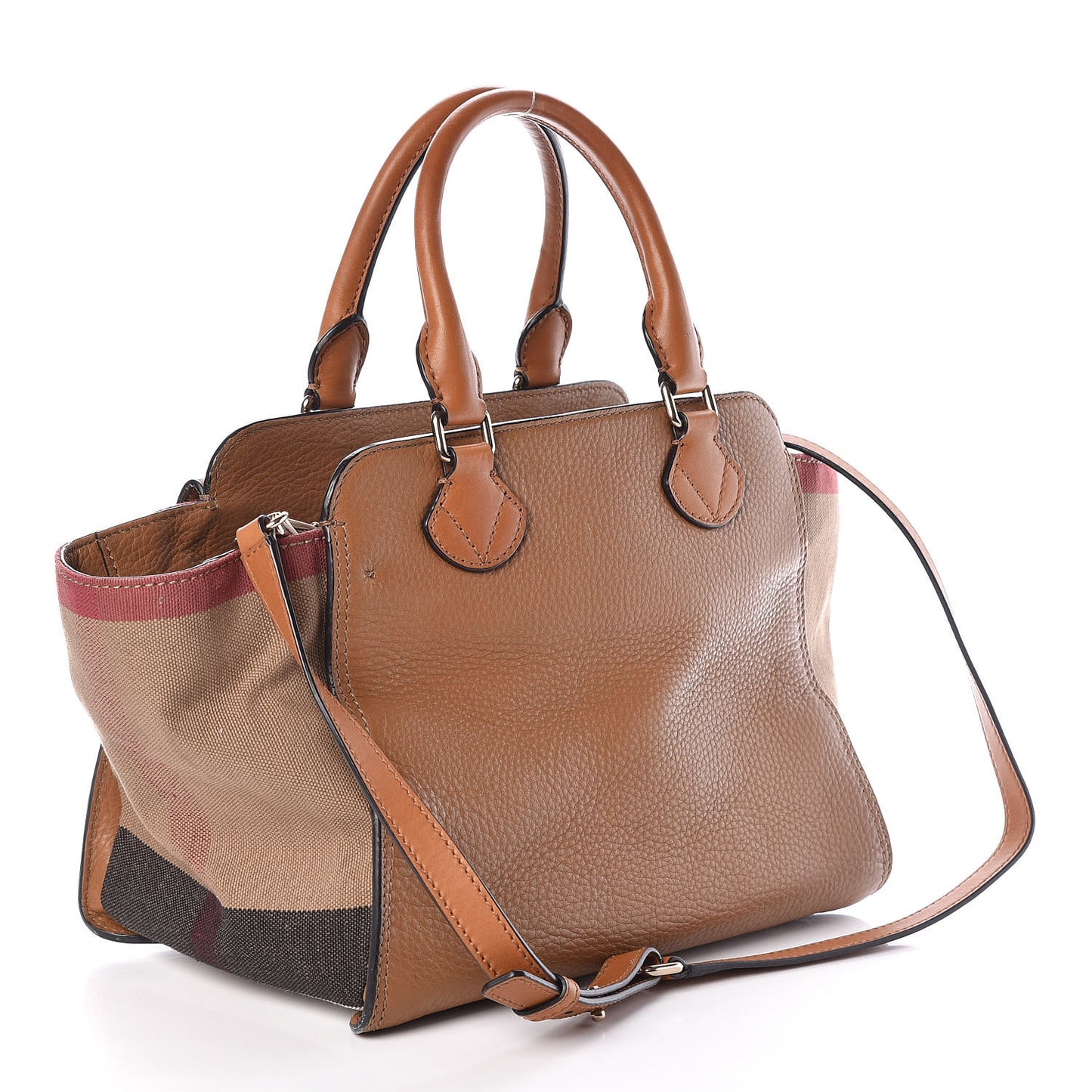 Mega Check Grained Calfskin Medium Harcourt Satchel Saddle Brown