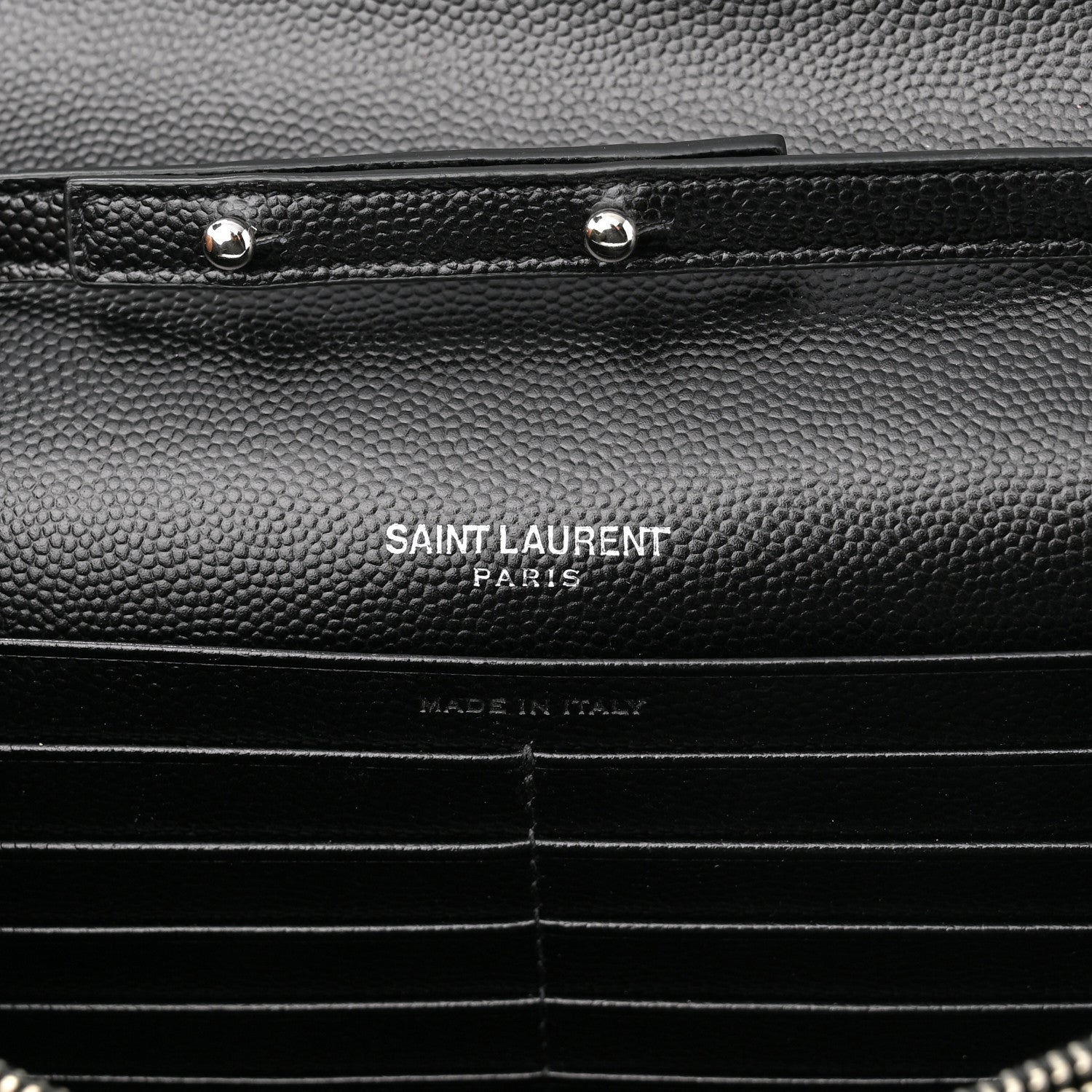 Saint Laurent Grain De Poudre Matelasse Chevron Monogram Chain Wallet Black 6 of 10