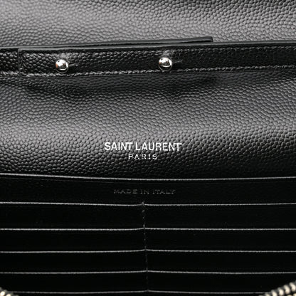 Saint Laurent Grain De Poudre Matelasse Chevron Monogram Chain Wallet Black 6 of 10