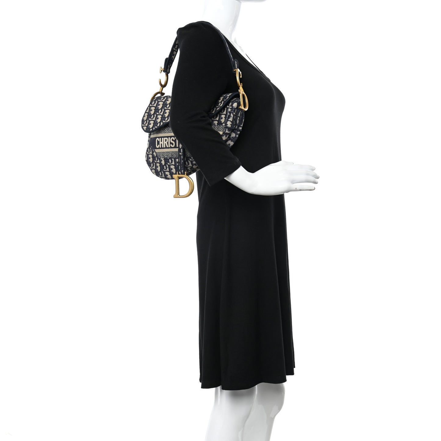 Oblique Embroidered Saddle Bag Blue
