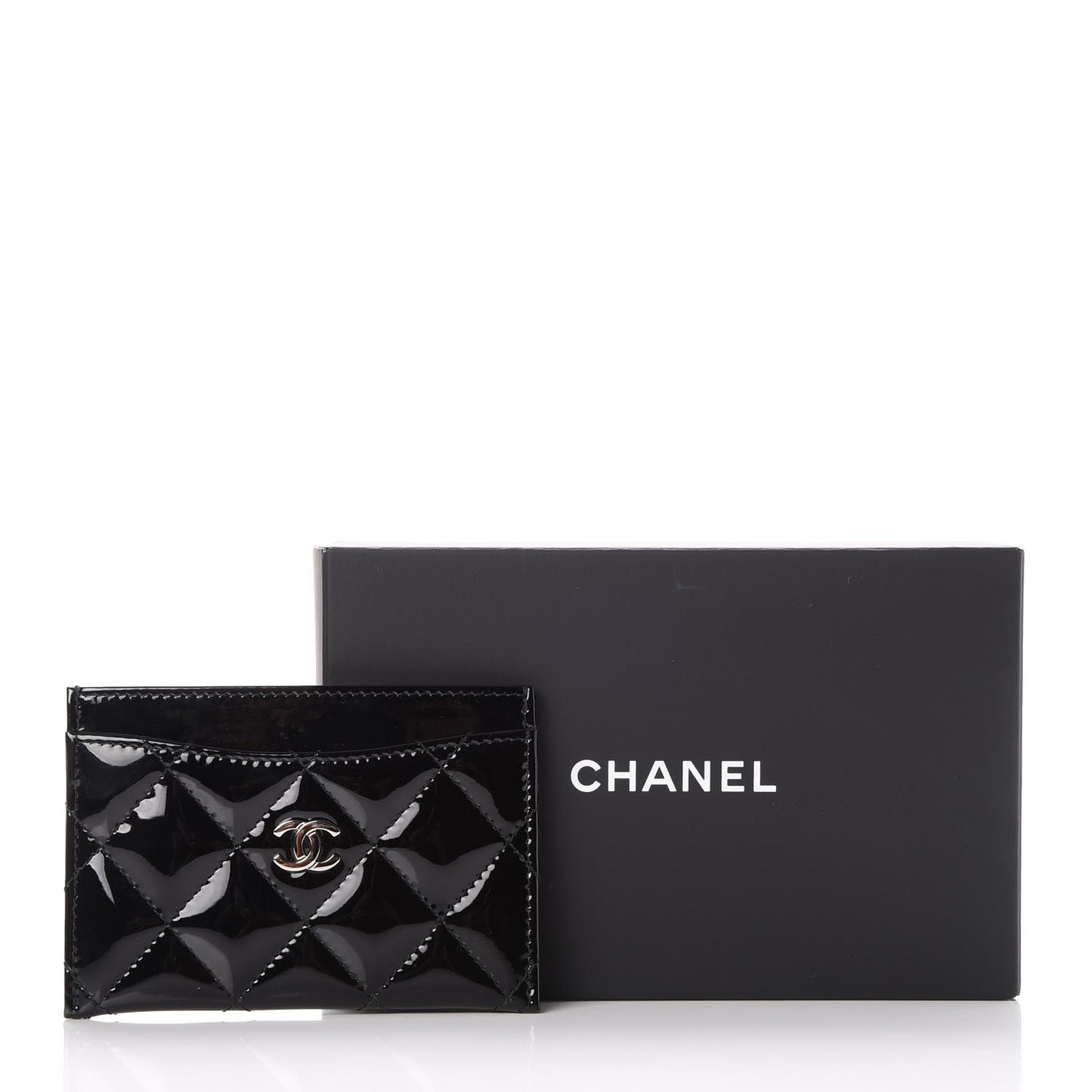 Patent Calfskin Quilted Card Holder Black