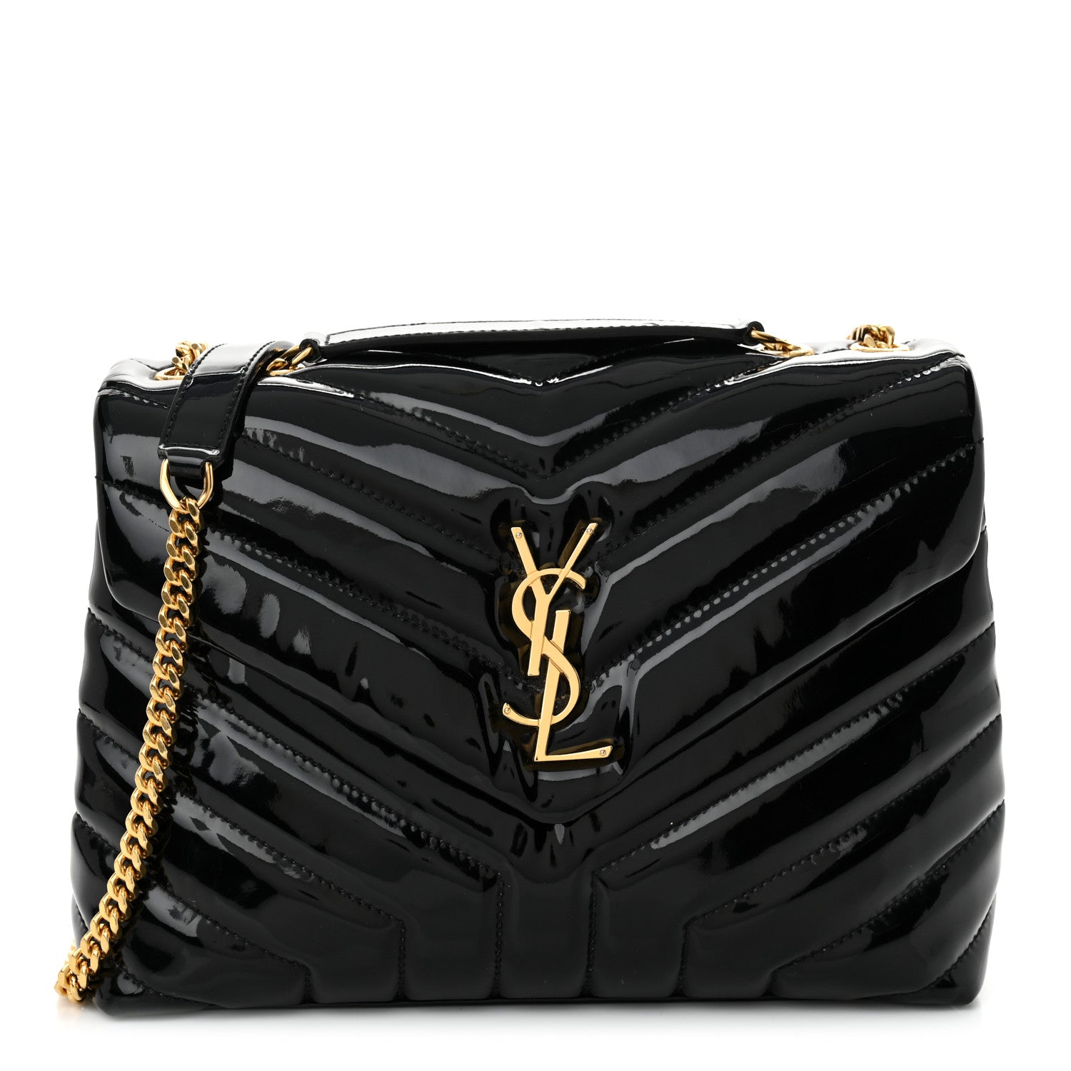 Saint Laurent Patent Y Quilted Monogram Small Loulou Chain Satchel Black 1 of 11