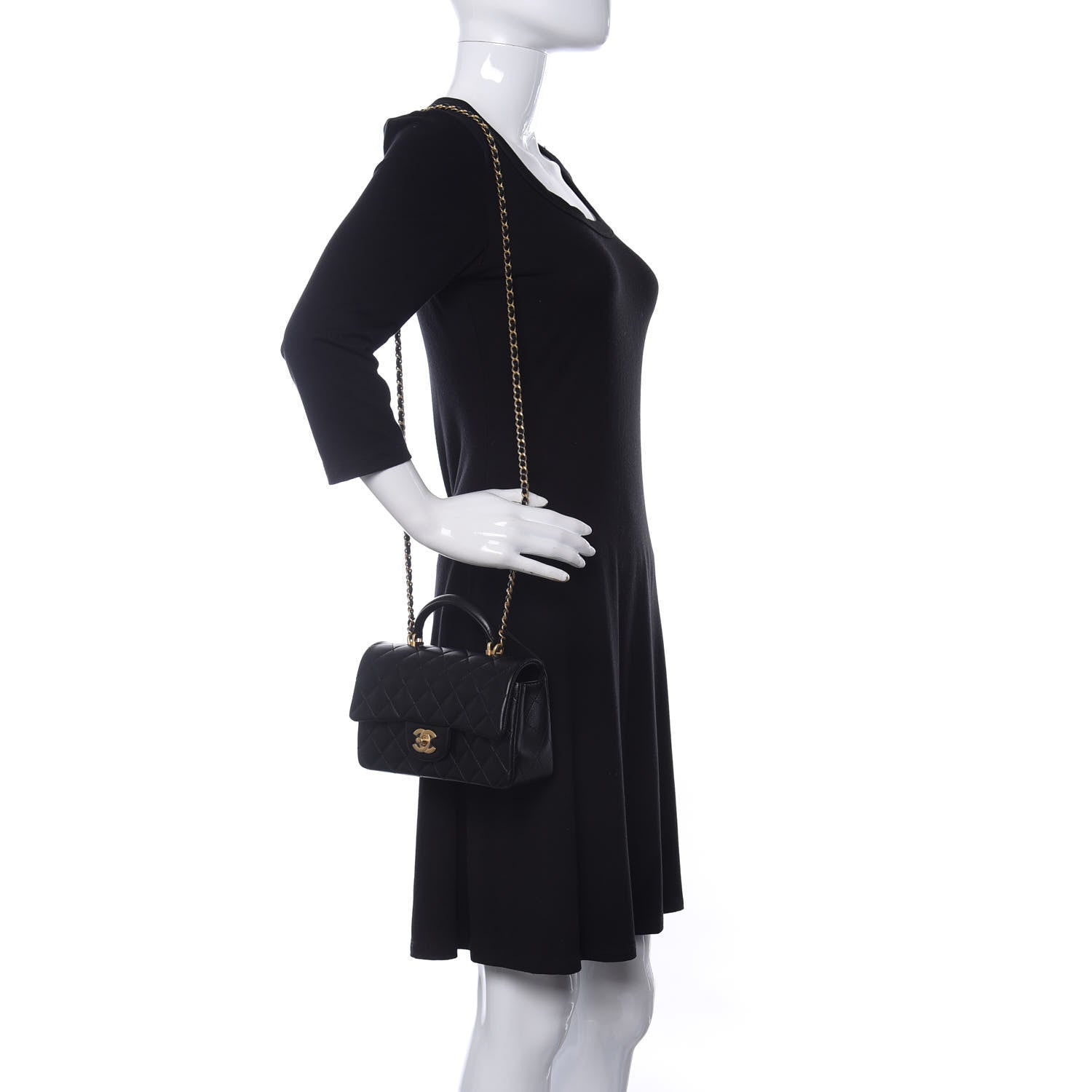 Chanel Lambskin Quilted Mini Top Handle Rectangular Flap Black 2 of 12