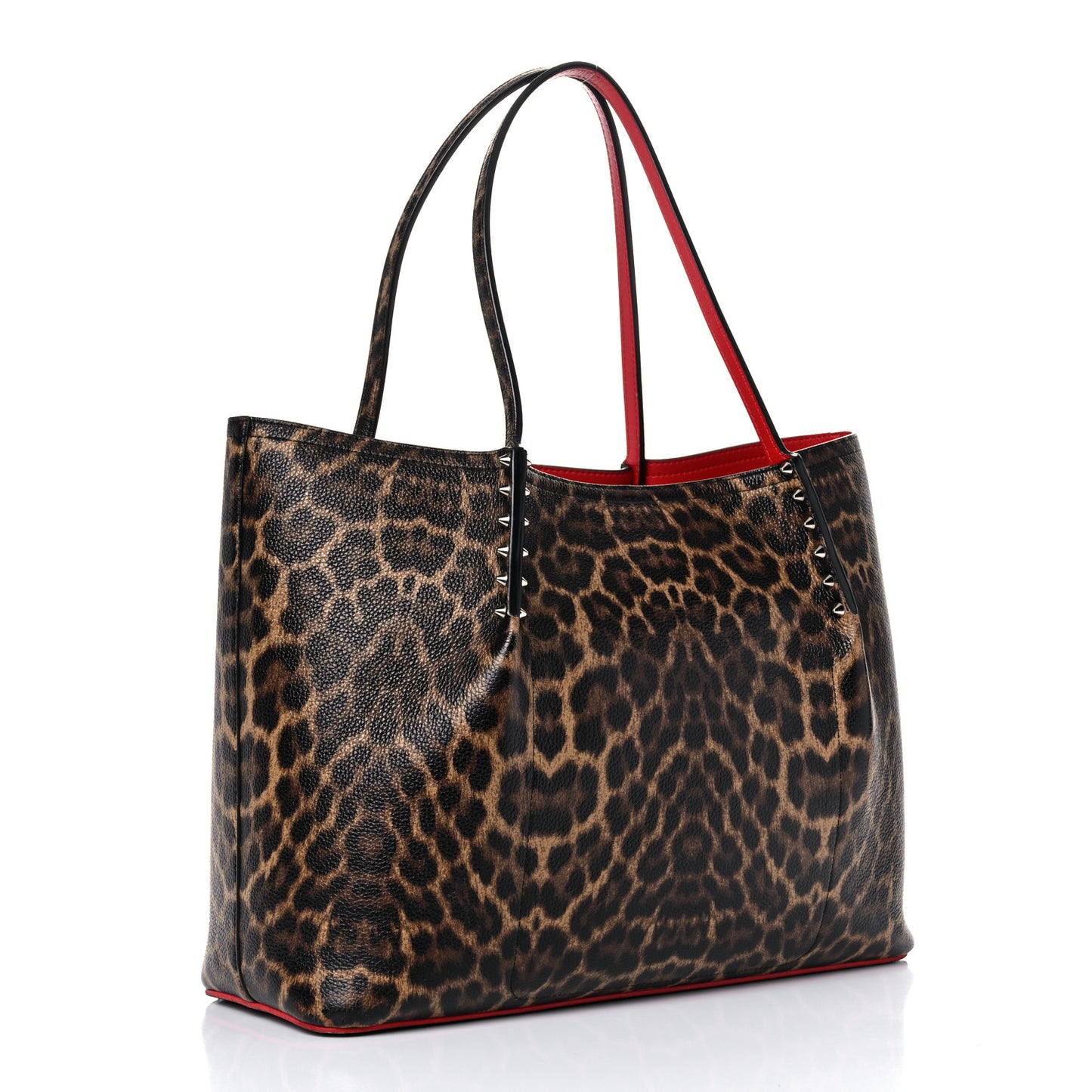 Calfskin Empire Leopard Print Spiked Large Cabarock Shopper Tote Brown
