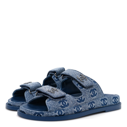 Chanel Denim CC Velcro Dad Chain CC Slide Sandals 37.5 Blue 4 of 11