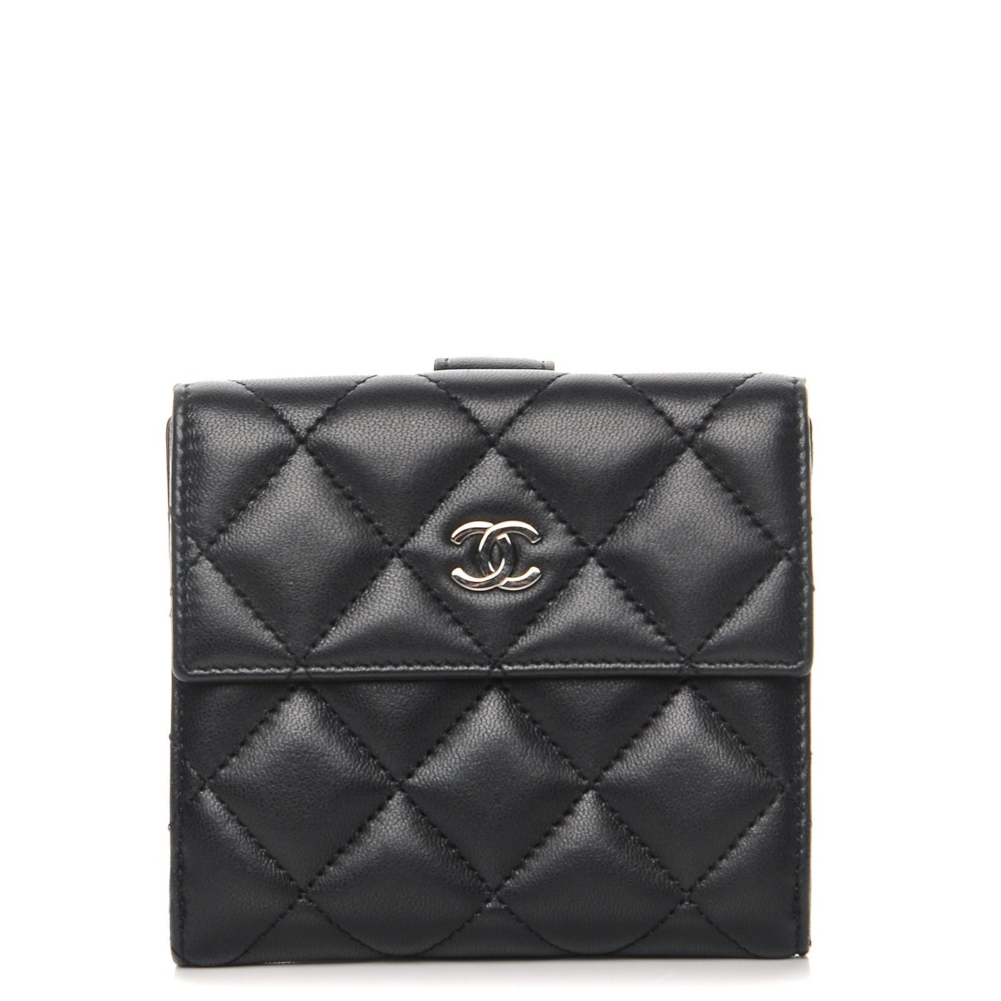 Lambskin Quilted Compact French Flap Wallet Black