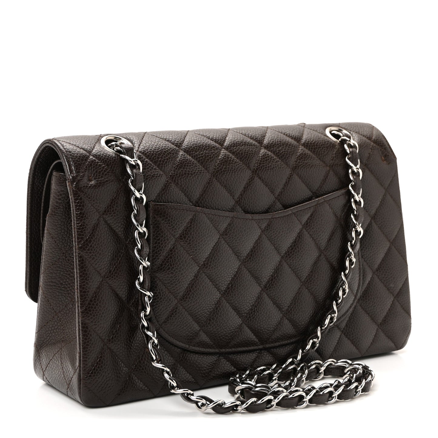 Caviar Quilted Medium Double Flap Dark Brown