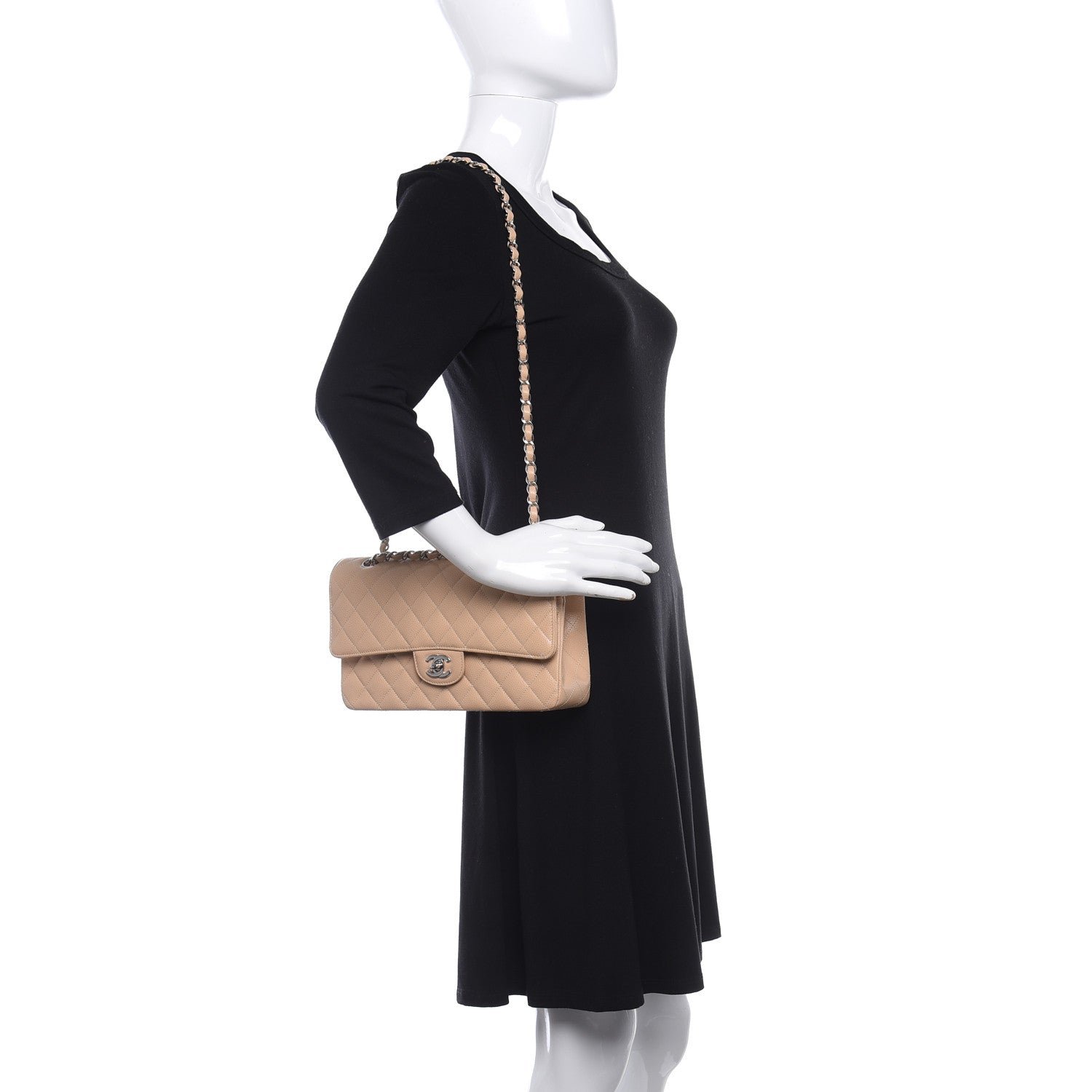 Chanel Caviar Quilted Medium Double Flap Beige 2 of 10