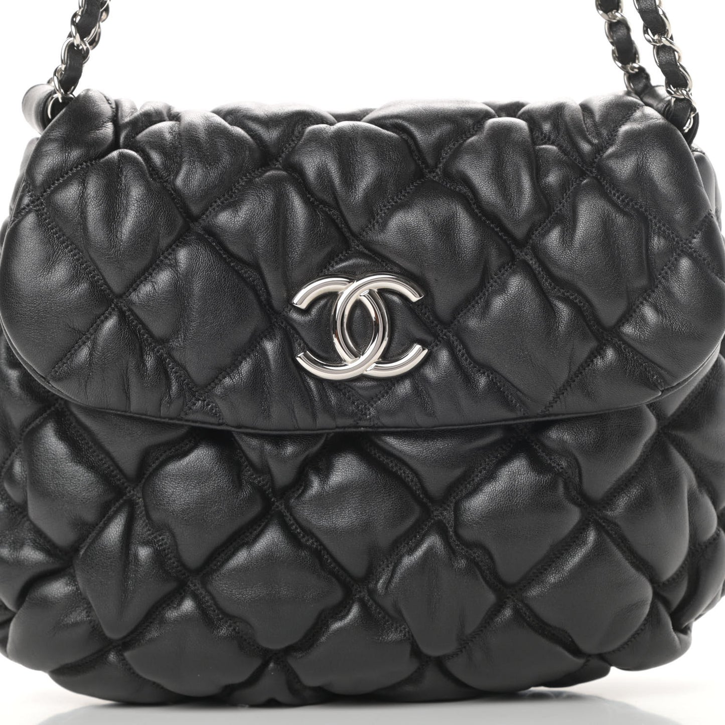 Lambskin Bubble Quilt Flap Bag Black