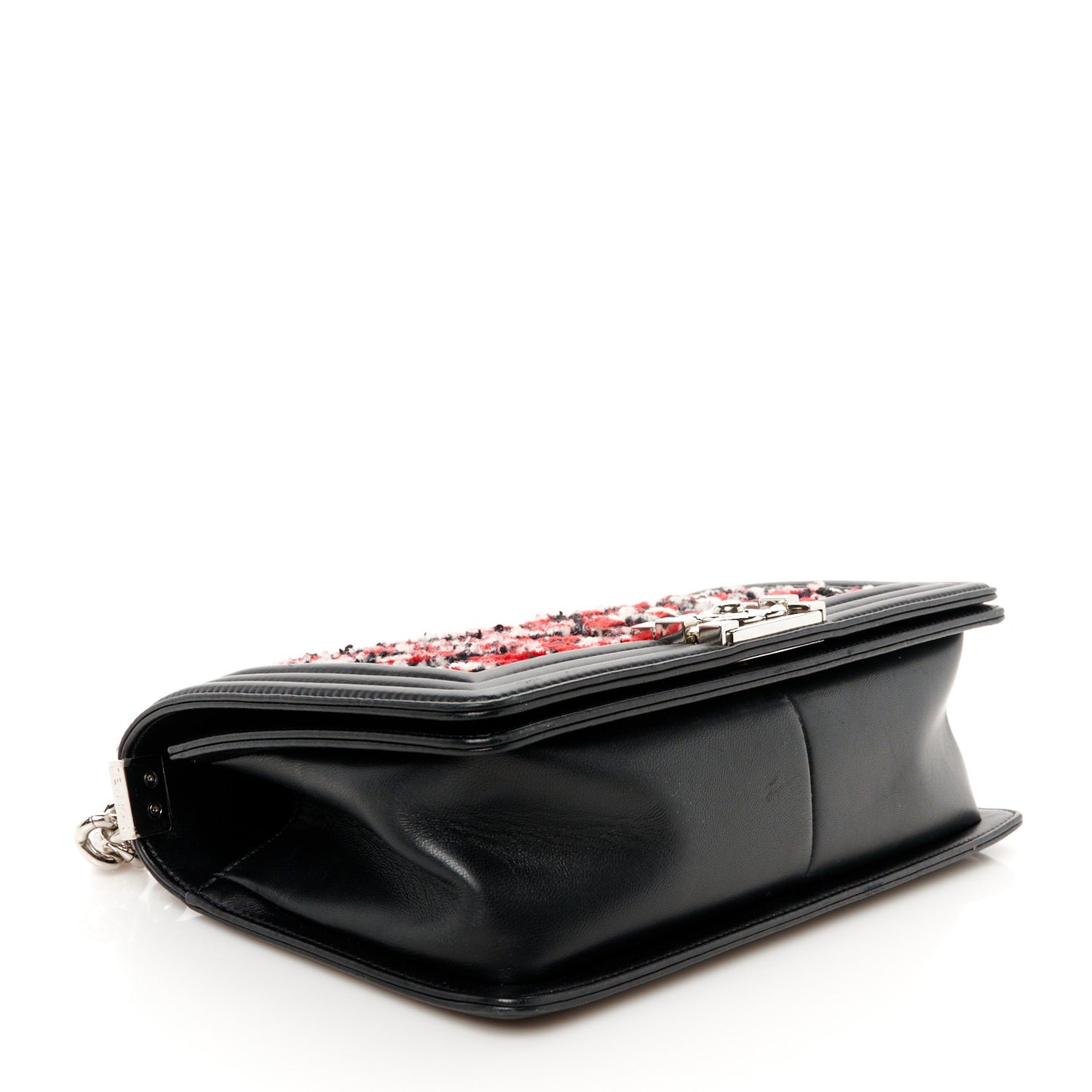 Lambskin Tweed Woven Medium Chevron Boy Flap Red White Black