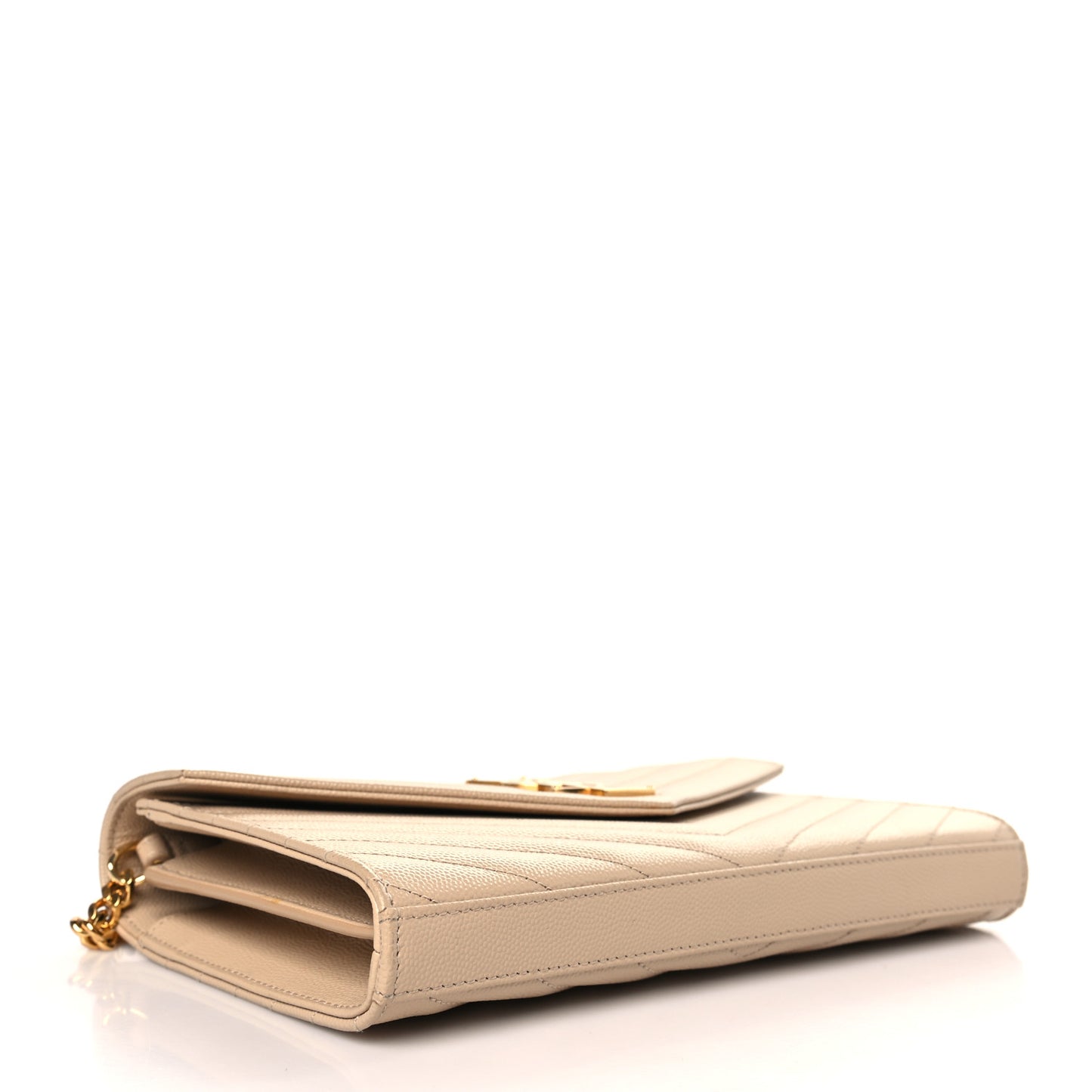 Grain De Poudre Matelasse Chevron Monogram Chain Wallet Dark Beige