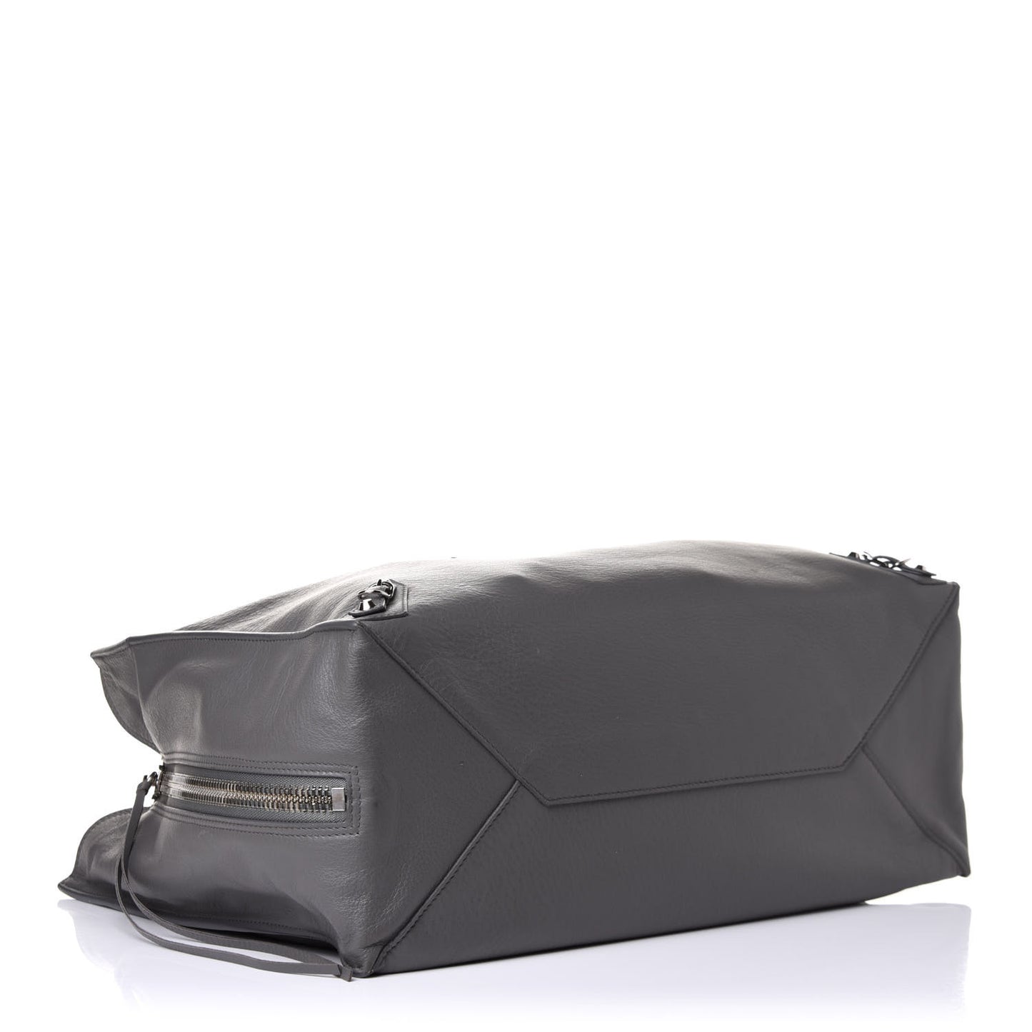 Veau Papier A4 Zip Around Tote Gris Acier