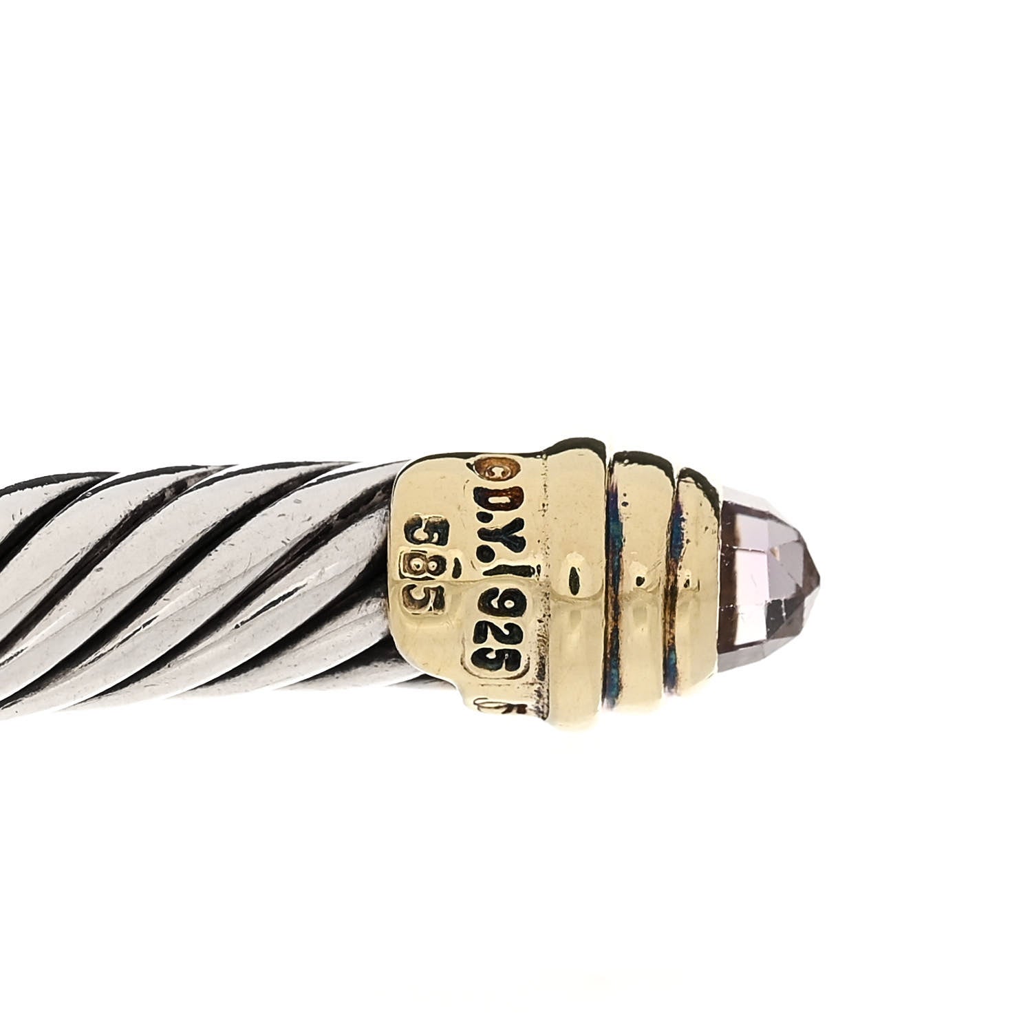 David Yurman Sterling Silver 14K Yellow Gold Amethyst 5mm Cable Classics Petite Color Bracelet 3 of 3