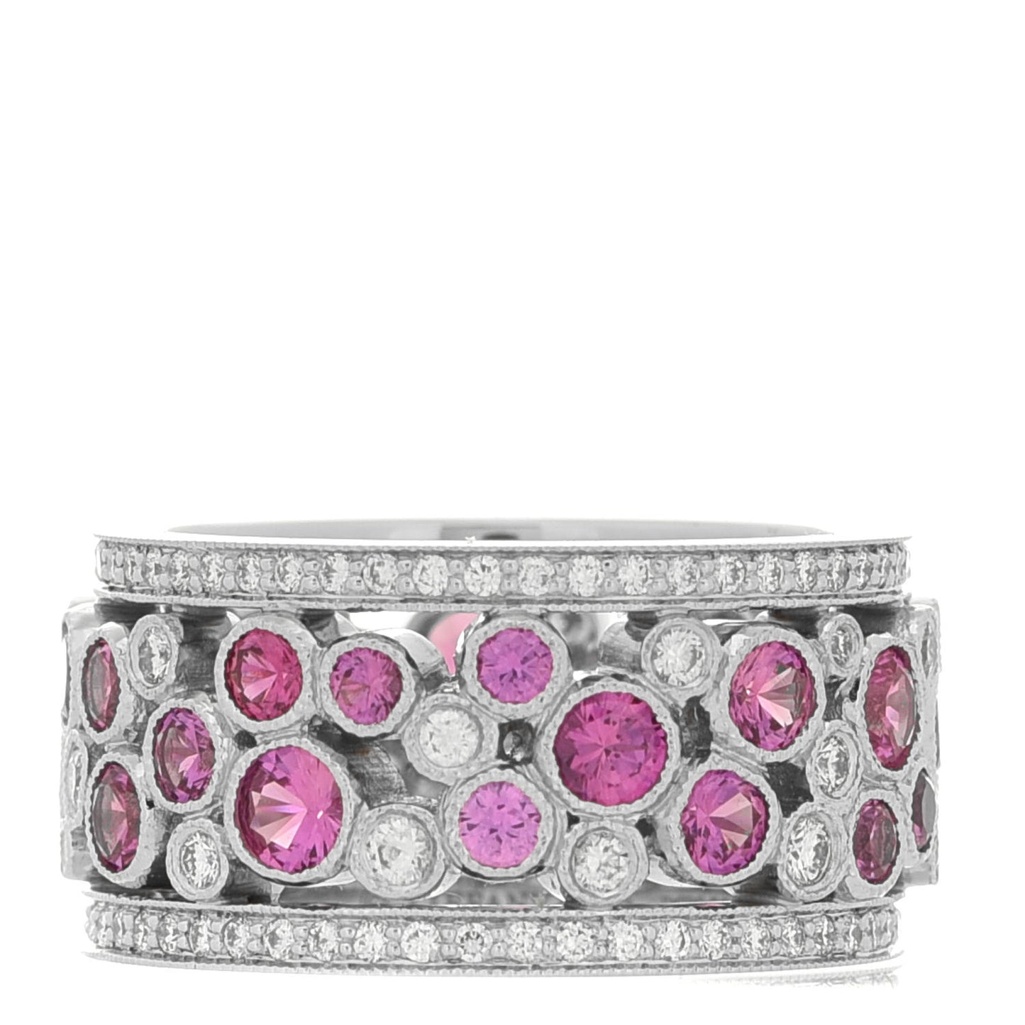 Platinum Diamond Pink Sapphire Cobblestone Band Ring 48 4.5