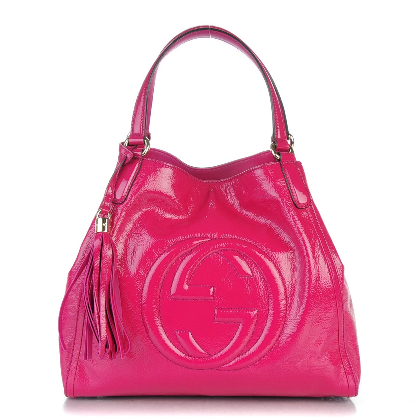 Vernice Naplack Medium Soho Shoulder Bag Bright Bouganville