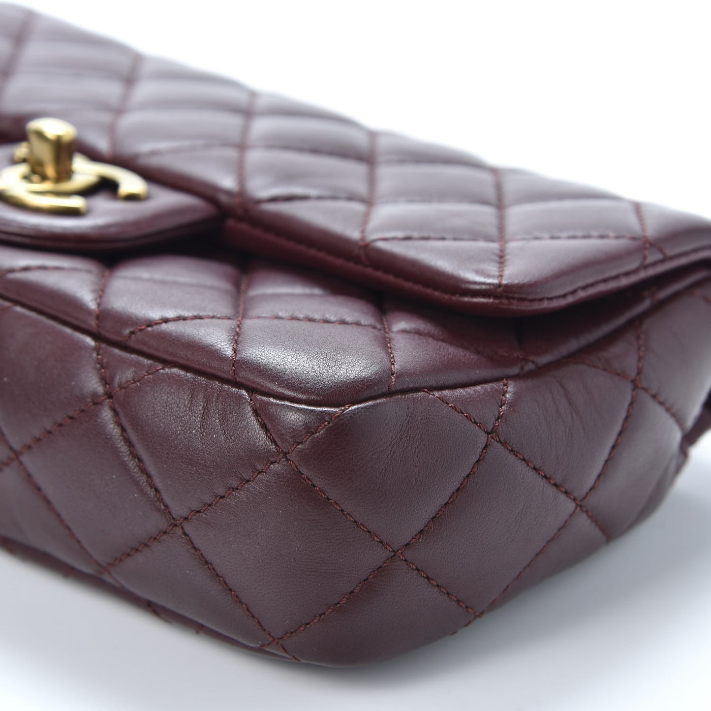 Lambskin Quilted Meat Packaged Mini Rectangular Flap Burgundy