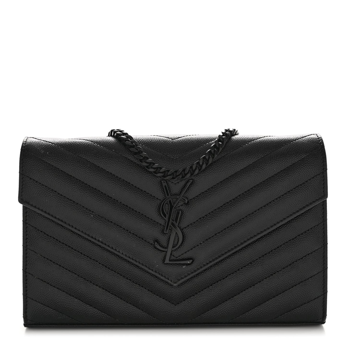 Grain De Poudre Matelasse Chevron Monogram Monochrome Chain Wallet Black