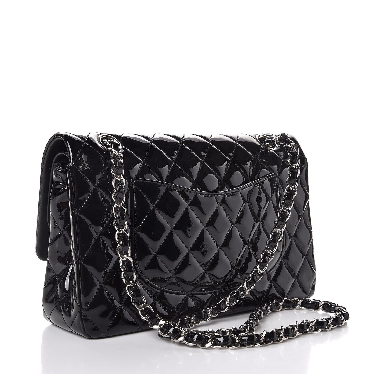Patent Quilted Medium Double Flap Black