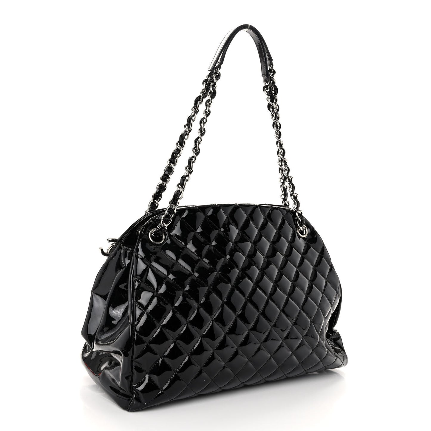 Patent Quilted Large Just Mademoiselle Bowling Bag Black