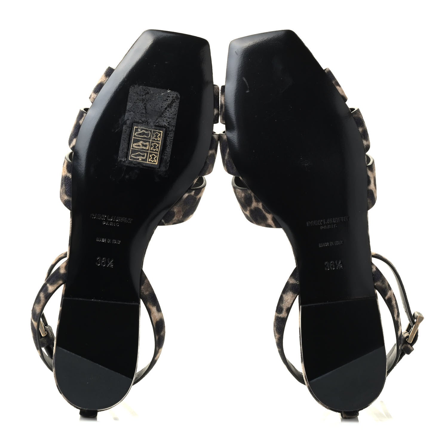 Saint Laurent Suede Leopard Print Tribute 05 Ankle Strap Sandals 36.5 Russian Beige 5 of 7