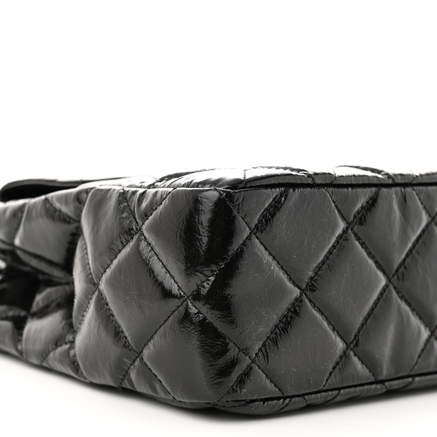 Shiny Crumpled Calfskin Quilted Large Wavy CC Hobo Black