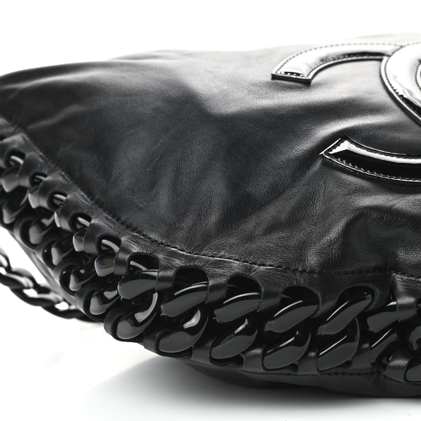 Calfskin Modern Chain Rhodoid Hobo Black