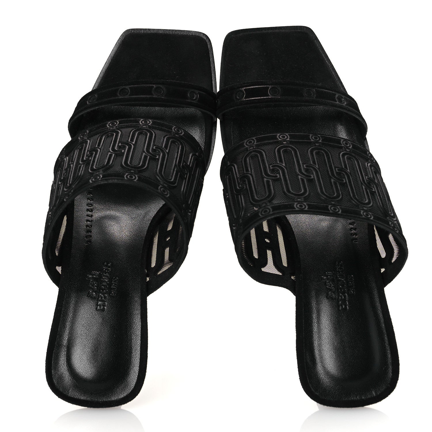 Hermes Suede Goatskin Mesh Joia 55 Mule Sandals 36 Black 2 of 11