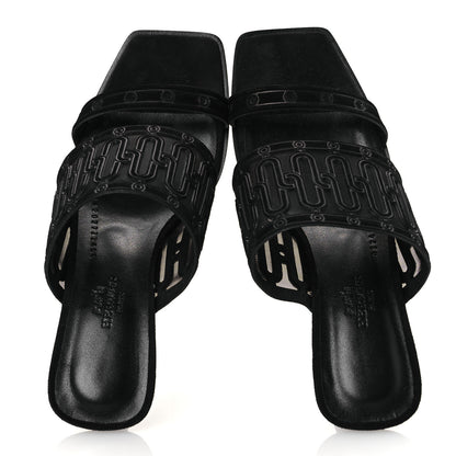 Hermes Suede Goatskin Mesh Joia 55 Mule Sandals 36 Black 2 of 11