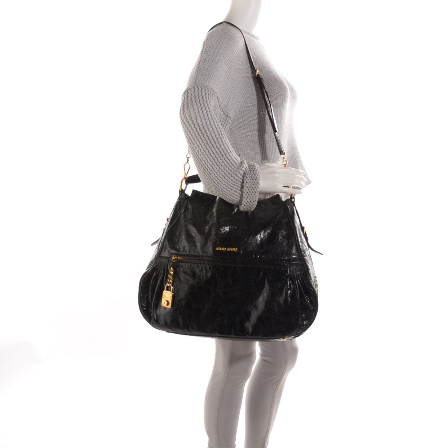 Vitello Lux Charm Hobo Nero Black