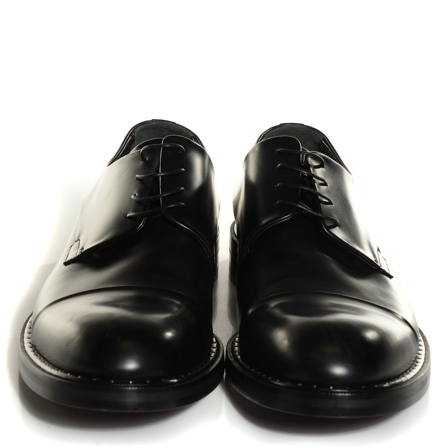 Glazed Calfskin Mens Track Captoe Derby Shoes 9.5 Black