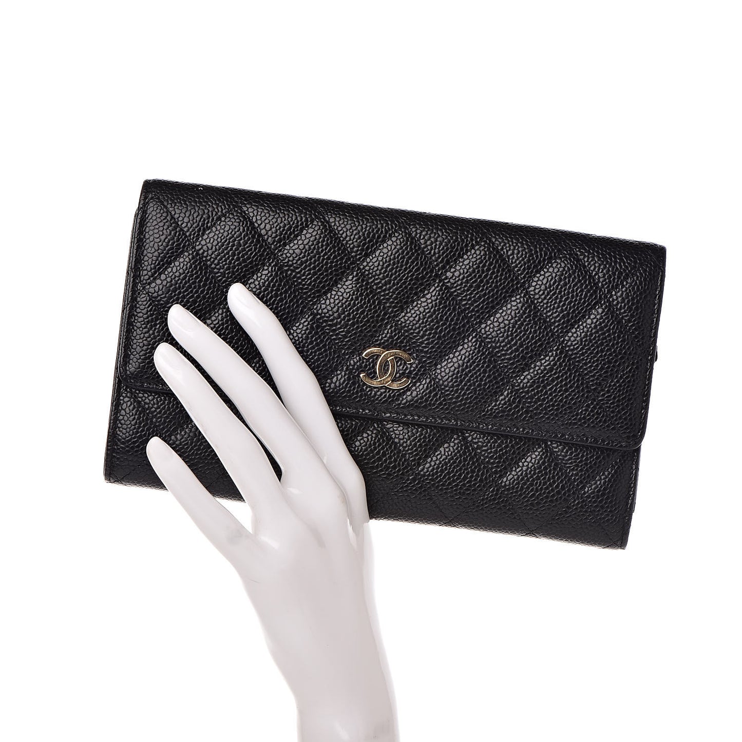Caviar Quilted Large Flap Wallet Black