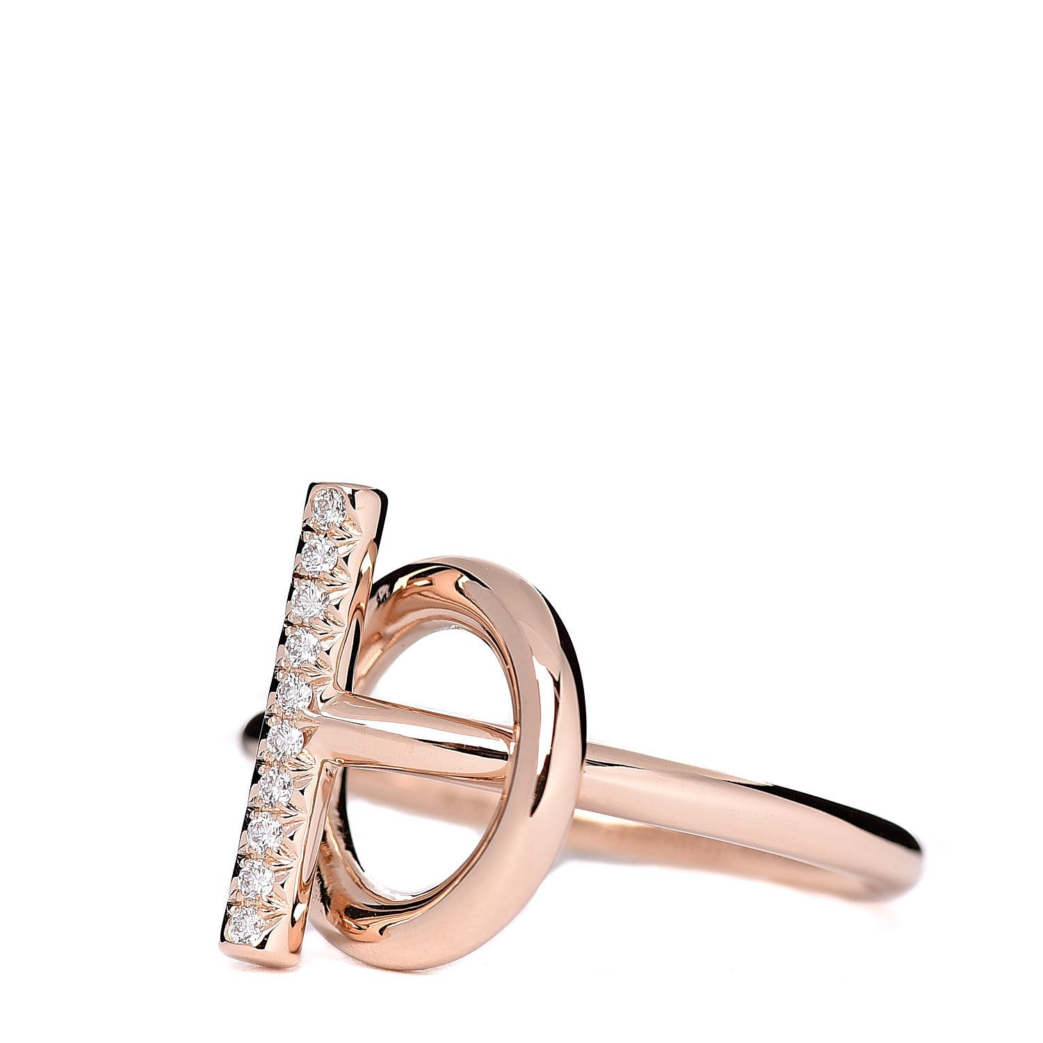 Hermes 18K Rose Gold Diamond PM Echappee Ring 52 6 3 of 7