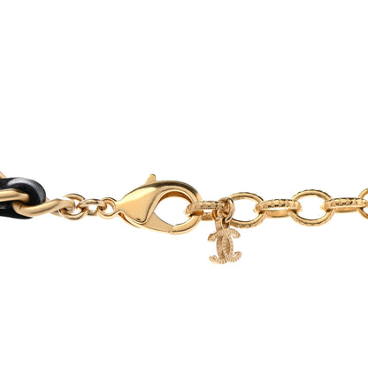 Chanel Calfskin Pearl Chain 90's Camellia Long Necklace Black Gold 5 of 6