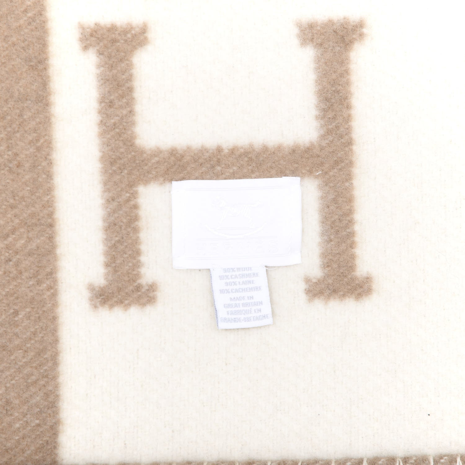 Hermes Wool Cashmere Avalon Baby Blanket Noisette Moyen White 3 of 3
