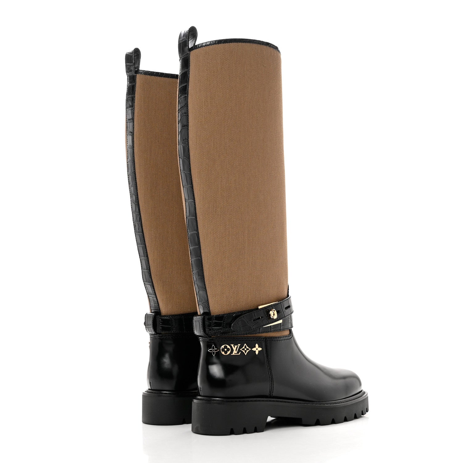 Louis Vuitton Canvas Calfskin Territory Flat High Ranger Boots 37 Khaki 4 of 8