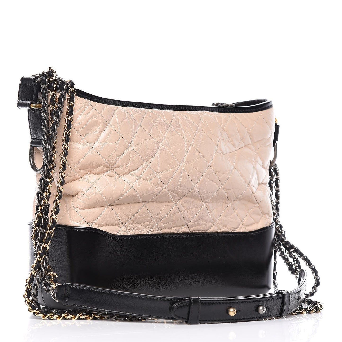 Aged Calfskin Quilted Medium Gabrielle Hobo Beige Black