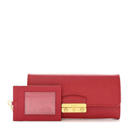 Prada Saffiano Lock Portafogli Flap Wallet Fuoco 1 of 10